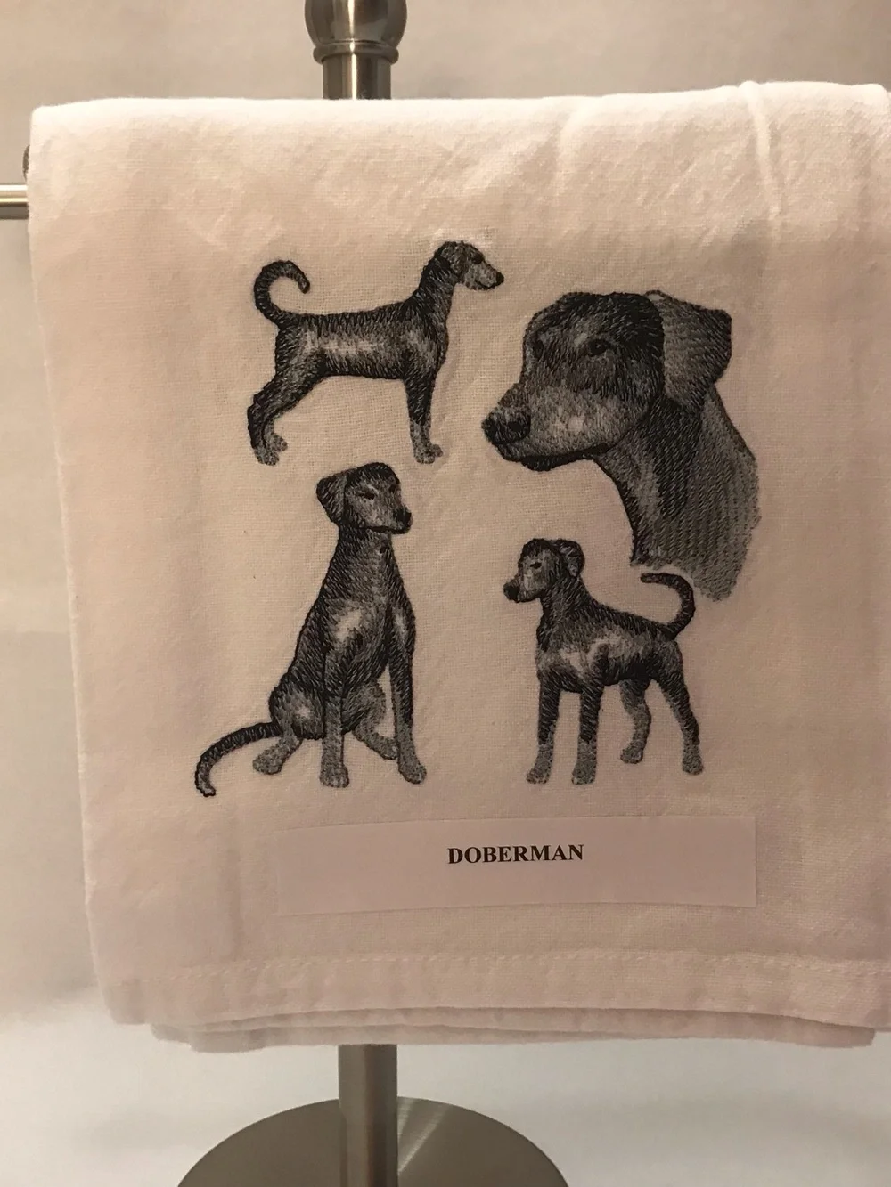 Doberman Machine Embroidered Dish Towel
